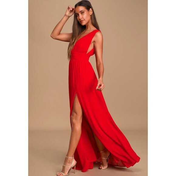Lulu's Heavenly Hues Red Maxi Dress Wedding Bridesmaid Formal Size XS NWT - Picture 2 of 11